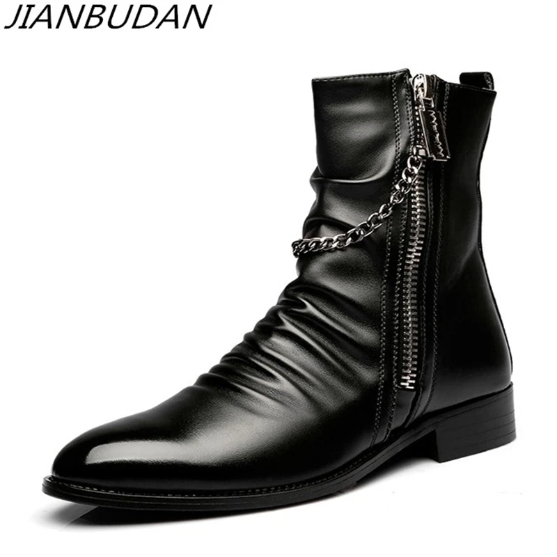 

JIANBUDAN fashion casual Martin boots men High quality non-slip autumn leather boots Men's motorcycle boots Military boots 43