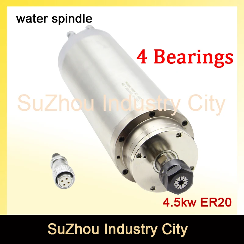 New arrival!AC Motor Spindle motor 220V4.5KW ER20 Water Cooled 4bearings high Speed water cooling spindle for CNC router machine