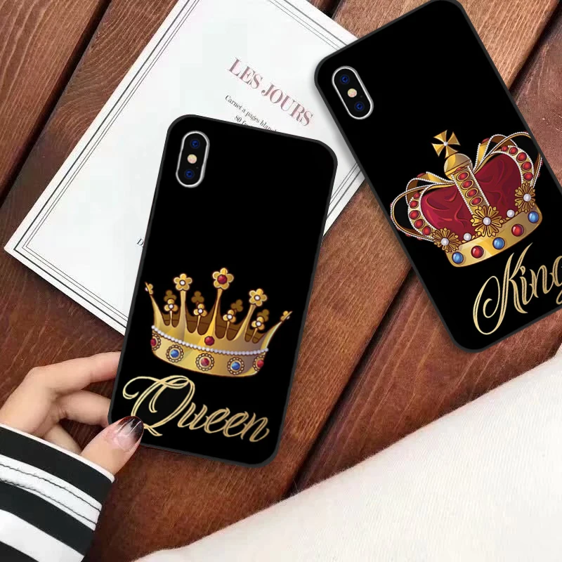 

JAMULAR Luxury Crown Phone Case For iPhone XS MAX XR X 7 8 6 6s Plus King Queen Soft Couple Back Cover For Samsung S8 S10 Note8