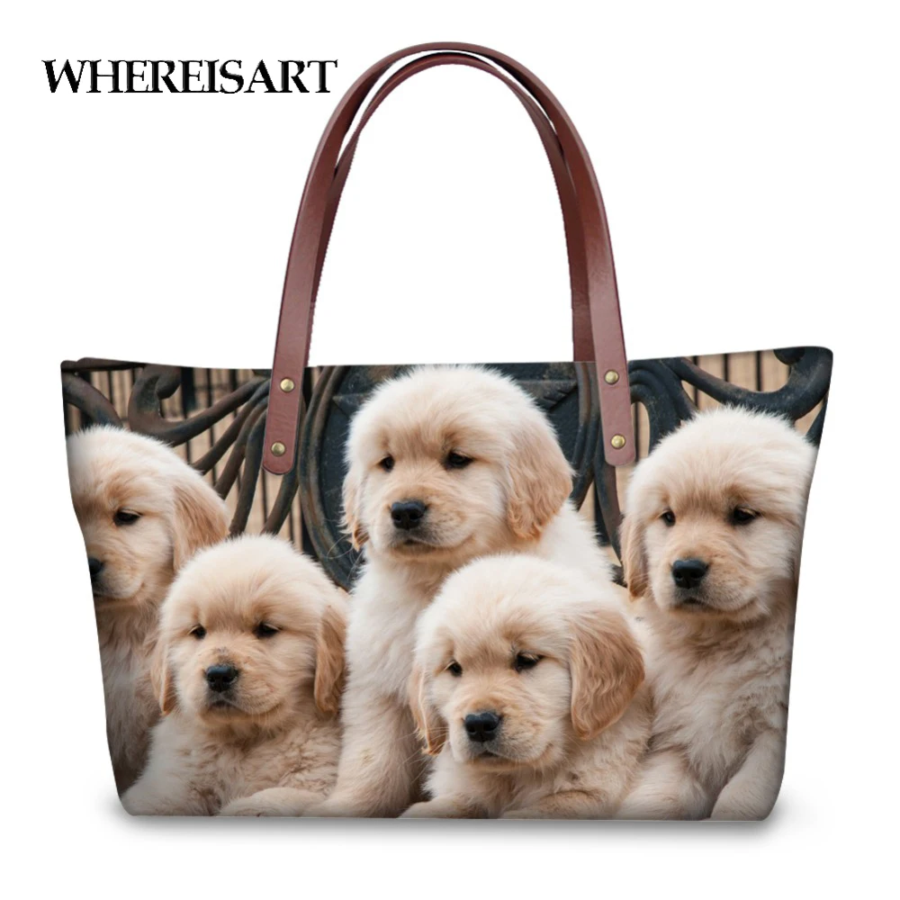 

WHEREISART Bolsa Feminine Labrador Dog 3D Print Cute Women Handbags High Quality Shopping Top-handle Bags for Lady Shoulder Bag