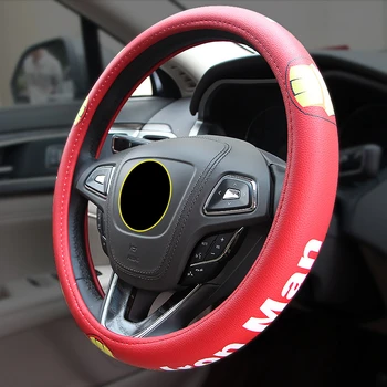 

marvel car steering wheel covers case leather cartoon iron man superman batman auto steering-wheel cover car accessories