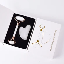 Розовое золото ролик для лица гуаша инструмент массаж комплект натурального нефрита иглоукалывание выскабливание исцеления тела белый камень Массажер для поддержания здоровья уход