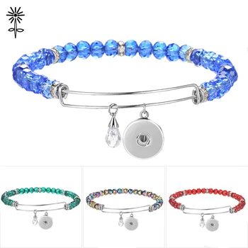 

10pcs/lot Crystal Seed Bead Ginger Snap Button Jewelry Stainless Steel Bangle with Luxury CZ Stone Charms 18mm Femme NN-656*10