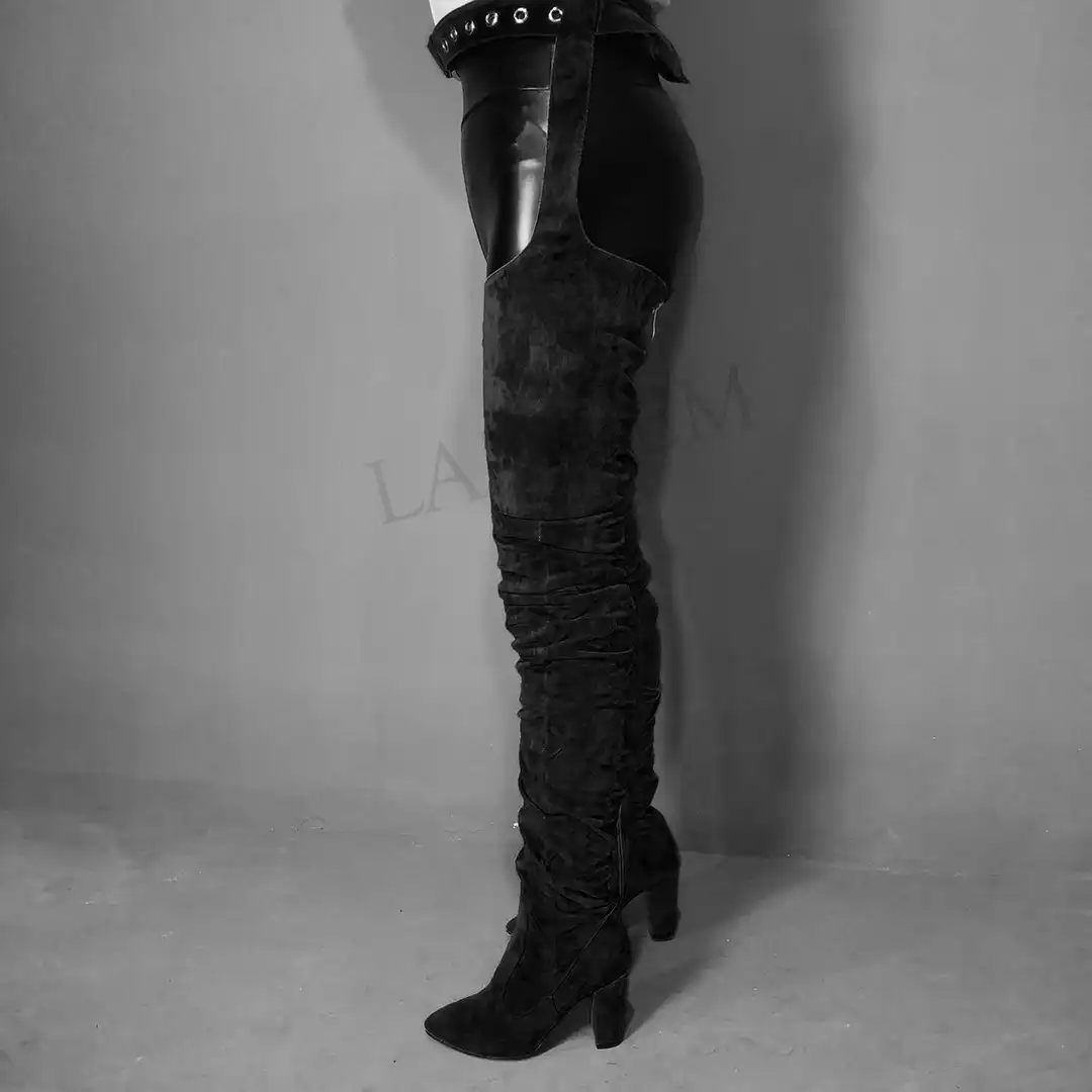 thigh high boots with belt strap