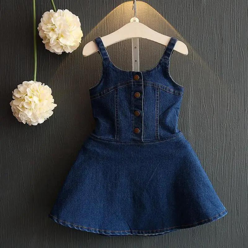 

2017 Summer Spring Autumn Casual Fashion Baby Toddler Clothes Girls Strap Dress Children Denim Button Design Kids Dresses JW1806