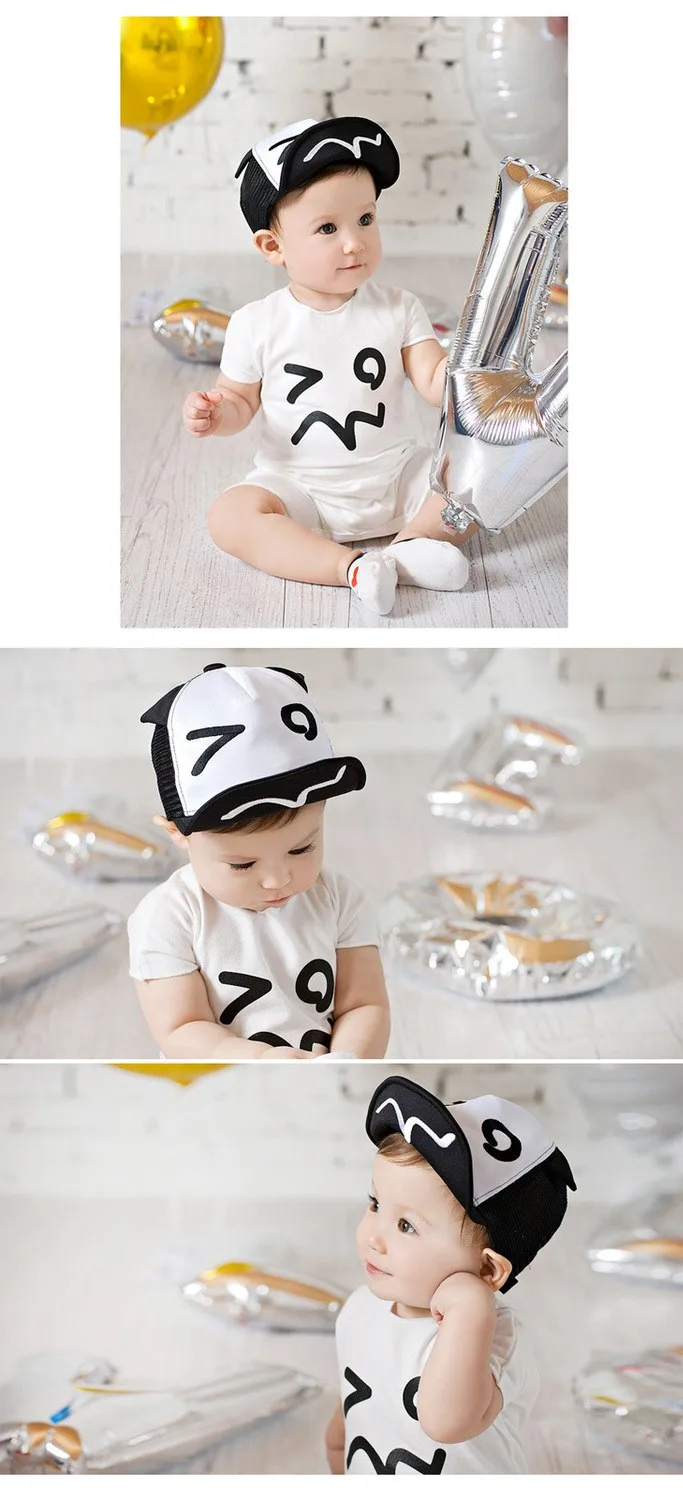 Сетчатые шляпы с героями мультфильмов для малышей, милые черно-белые уши, дизайнерская Детская кепка для новорожденных, реквизит для фотосъемки 46-50 см