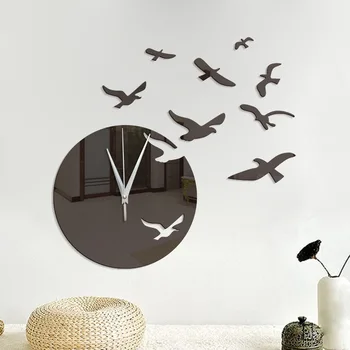 

diy crystal Quartz clock 3D Seagull Flying Sunset Art Mirror Clock Modern Wall Clock for Home Kitchen Living Room Decor 60026
