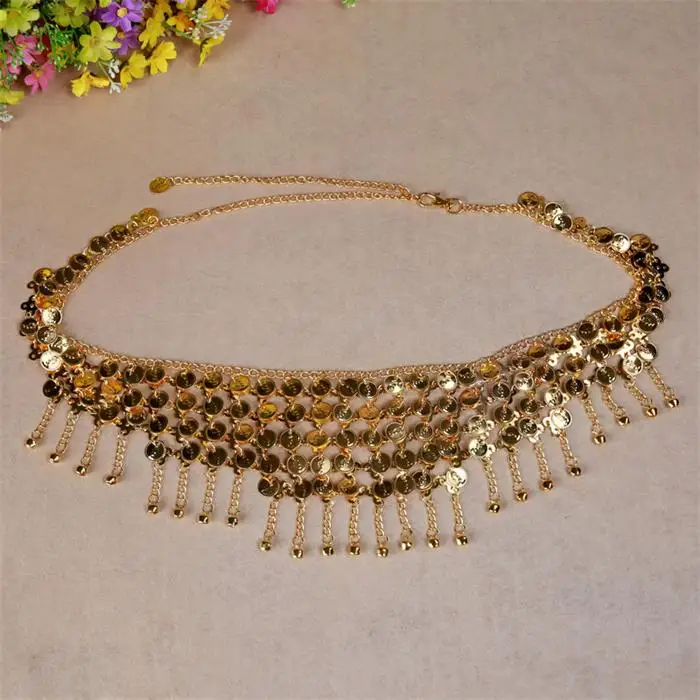 Cheap  Beaded  Waist Golden Silver Gypsy Tribal Belt  Belly Dance Metal Hip Scarf Belly Dance Coins Belt With Jingle  (1)