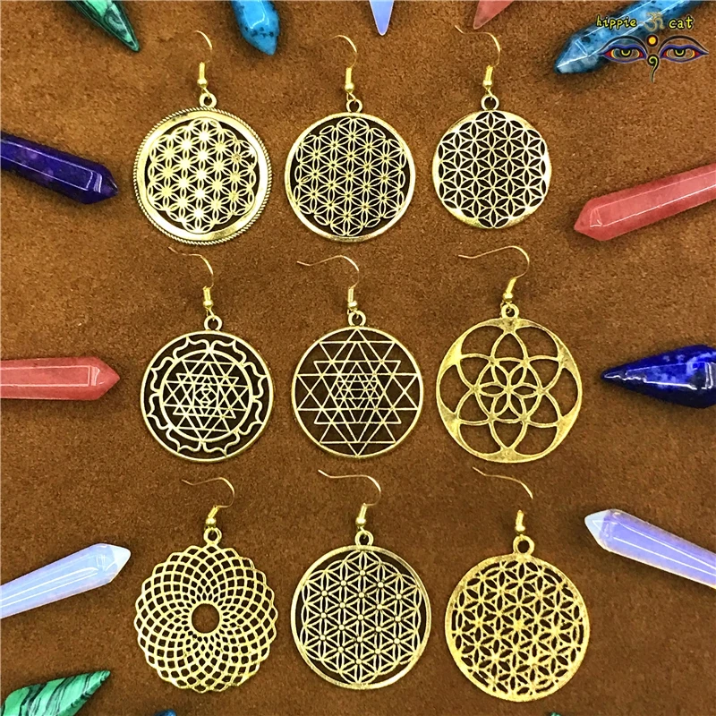 

Flower of Life Religious Geometric Drop Earrings for Women Indian Afghan Thailand Hippie Hoops Sliver Elegant Women's Jewelry cc