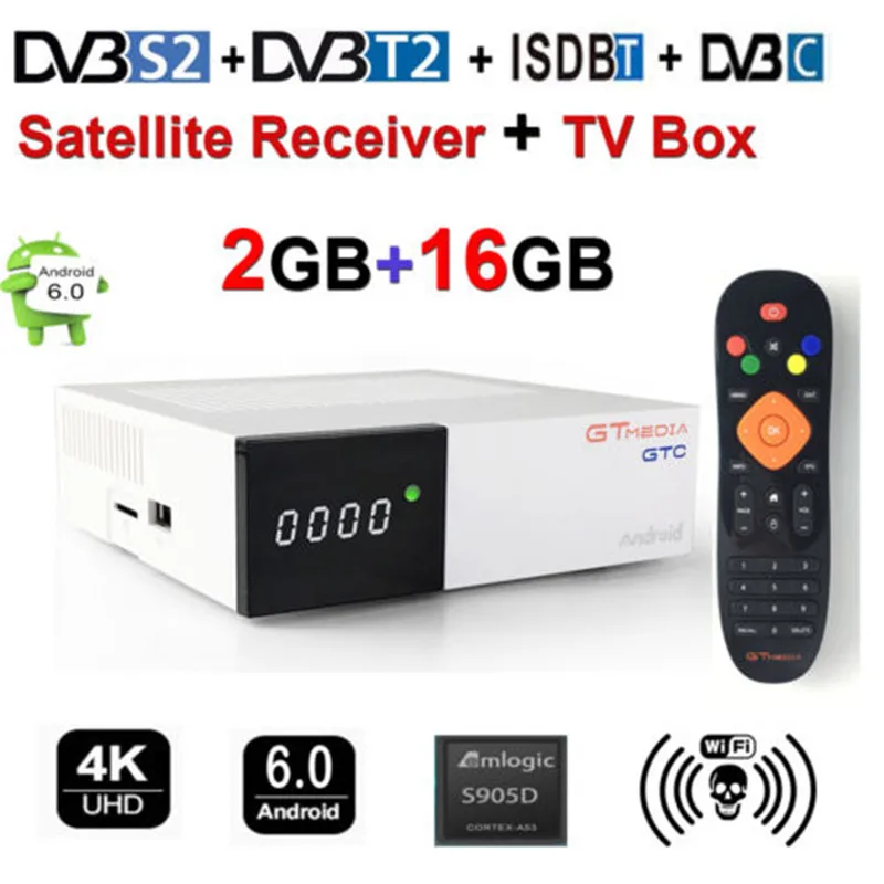 

GTmedia GTC Satellite Receiver DVB-S2 DVB-C DVB-T2 ISDB-T Amlogic S905D android 6.0 TV BOX 2GB RAM 16GB ROM BT4.0 Freesat GTC