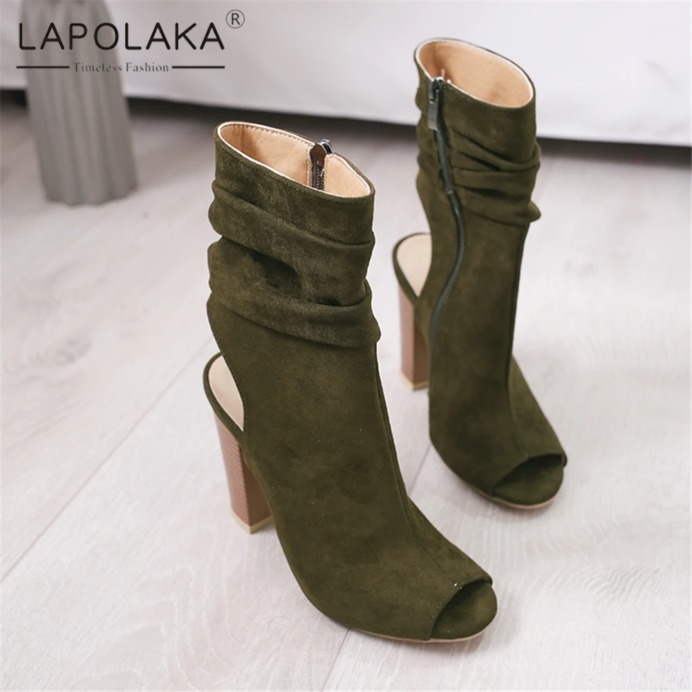 

Lapolaka New Fashion Chunky High Heels Summer Boots Woman Shoes Women Peep Toe Zipper Black Shoes Woman Boots Female
