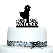 Свадебный торт Топпер на заказ для украшение на день рождения, вечеринку Торт Топперы персонализированные имя жениха обнимают невесты Mr и Mrs дизайн торт