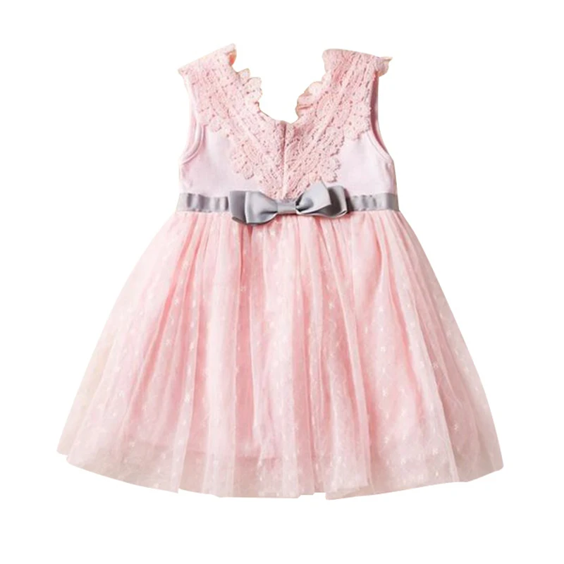 Летние платья кружевное платье принцессы без рукавов для девочек сетчатые платья-пачки с бантом для малышей пышный Сарафан