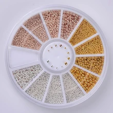 12 Маникюр для ногтей сетка искусство крошечные стальные металлические бусины смешанный размер 3D дизайн украшения для маникюра розовое золото серебро DIY декоративные стразы