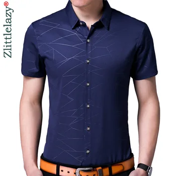 

2019 short sleeve social argyle men shirt dress casual slim fit summer male shirts mens fashions streetwear clothing camisa 4187