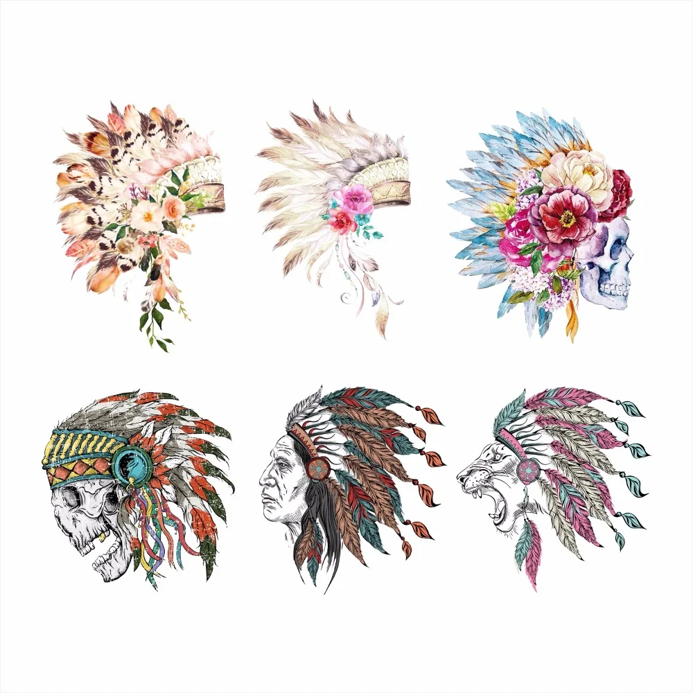 

Colorful Chief Skull Head Iron On Patches Washable Thermal Transfers Stickers DIY for Men White Tshirt Grade A Appliqued