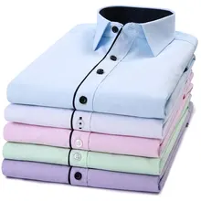 Мужская деловая официальная рубашка, приталенная, с длинным рукавом, модная, базовая, однотонная, офисная, мужская, светская, умная, Повседневная рубашка, без карманов