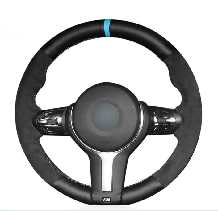 

Black Genuine Leather Black Suede Steering Wheel Cover for BMW F87 M2 F80 M3 F82 M4 M5 F12 F13 M6 F85 X5 M F86 X6 M F33 F30 M