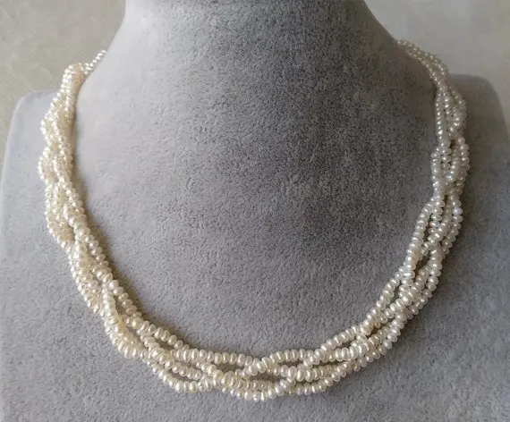 

Unique Pearls jewellery Store 4 rows AAA 2-3MM White Color Freshwater Pearl Choker Necklace 16inches Wedding Birthday Women Gift