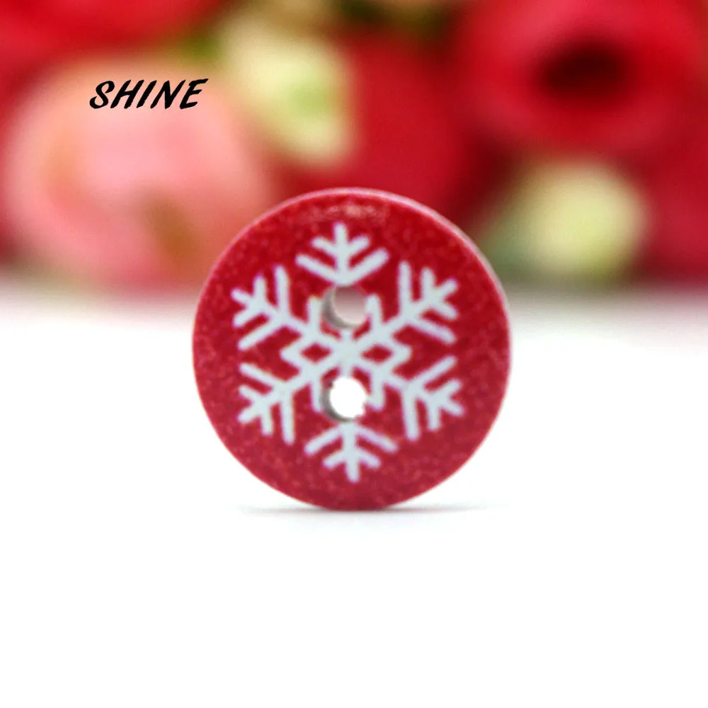 

SHINE 50PCs Wooden Sewing Buttons Scrapbooking Round 2 Holes Snowflake Painting 15mm Costura Botones Decorate bottoni botoes