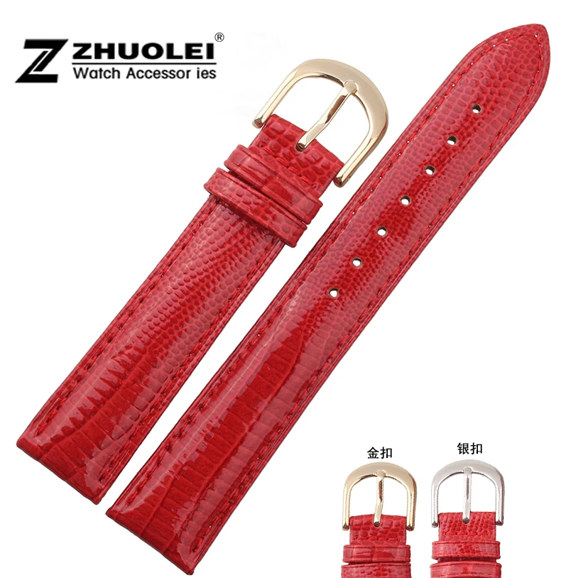 

Watch Strap 14mm 16mm 18mm 20mm MEN Red Genuine Leather Strap Deployment Watch buckle calsp free shipping