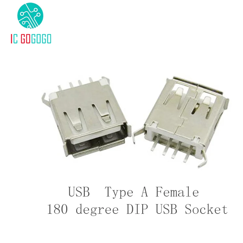 20pcs Type A Female USB Socket 180 Degree Pins DIP Soldering Plug Jack Connector Electronic DIY | Электроника