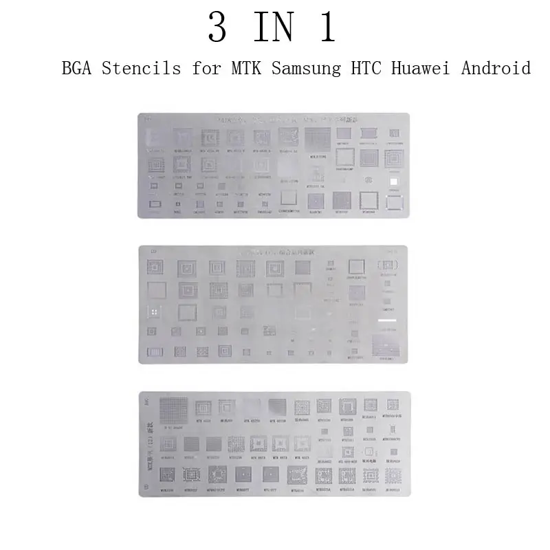 

Free ship 3pcs universal BGA Stencils for MTK Samsung HTC Huawei Android Directly Heated BGA Reballing Stencils Kit