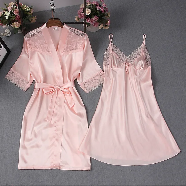 Hot Sale Women Lace Sexy Robe Set Chinese Style Rayon Nightdress Vintage Ladies Kimono Robe Gown Sexy Lingerie Sleepwear Flower