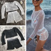 2 шт./компл. Трикотажные Длинные рукава+ укороченные штаны Пляжная накидка летнее открытое бикини купальный костюм, ванный комплект, купальный костюм чехол для ИБП