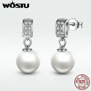 

High Quality 100% 925 Sterling Silver Drop Earrings With Clear CZ For Women Lady Authentic Fashion European Jewelry Gift