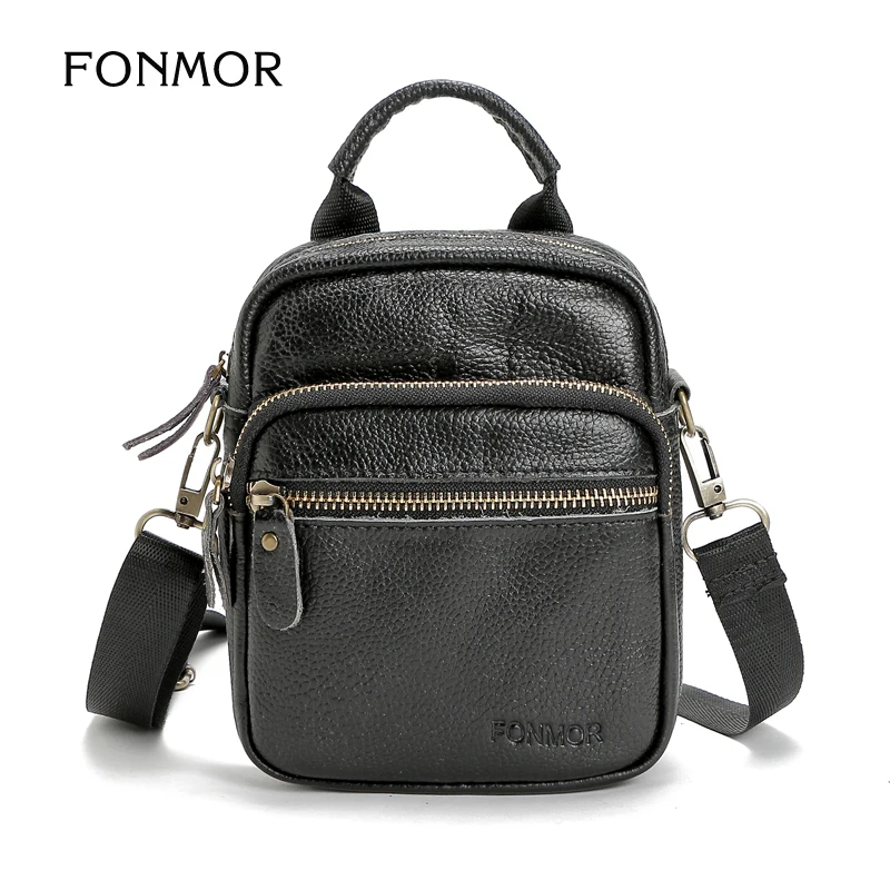 FONMOR Cow Genuine Leather Men Bag Small Cross body Handbag Multifunctional Travel mini Shoulder ...