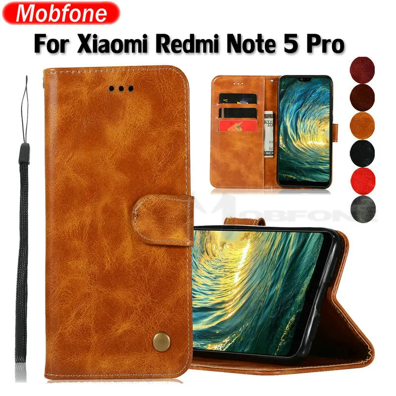 Роскошный винтажный кожаный чехол-бумажник в стиле ретро для Xiaomi Redmi Note 5 Pro