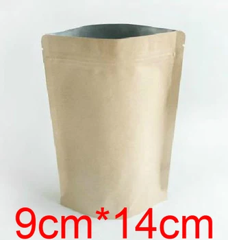

Free Shipping 200pcs/lot 9cm*14cm+3cm*140mic High Quality Kraft Paper Stand Up Pouch With Zipper Bags Paper Packaging