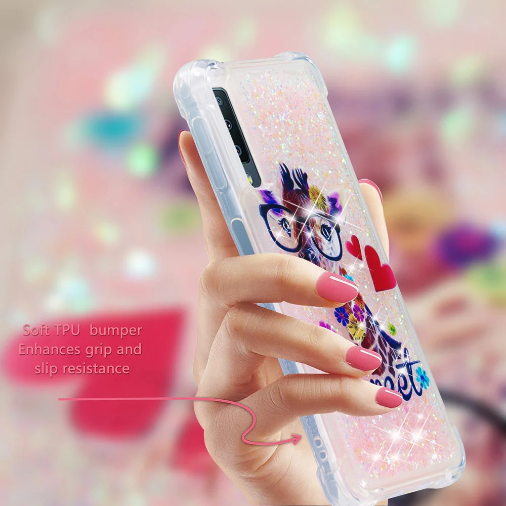 Glitter Bling Patterned Shockproof Liquid Case On For Samsung A7 J4 J6 A6 2018 J3 J5 J7 2017 A8 Plus Clear Soft Phone Cover Capa (6)