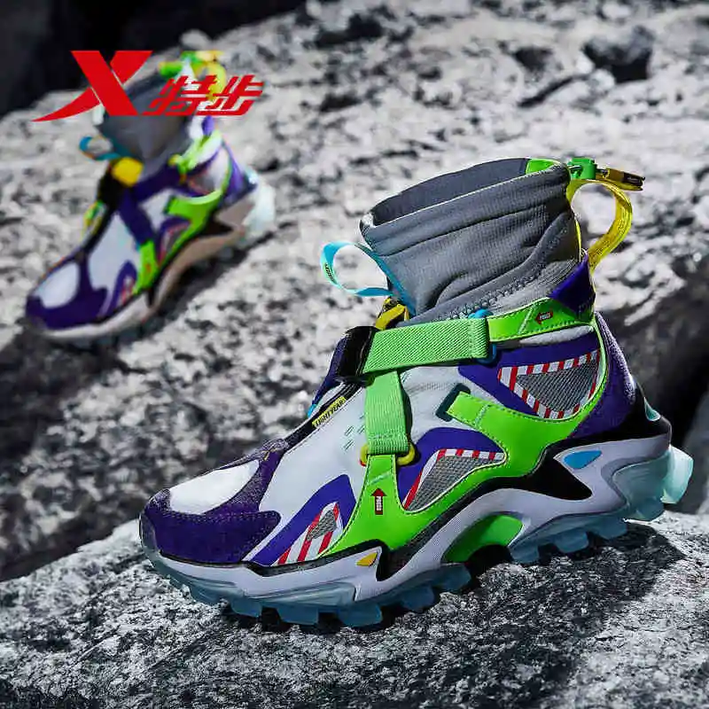 

Xtep [Moon Landing-light Year] Men's Casual Shoes High Socks Fly Woven Non-slip Sports Lunar Shoes 981319393115