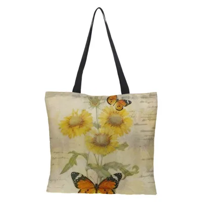 Сумка для покупок, многоразовая сумка из мешковины, двухсторонняя сумка на плечо с принтом бабочки, повседневная мультяшная сумка - Цвет: 05