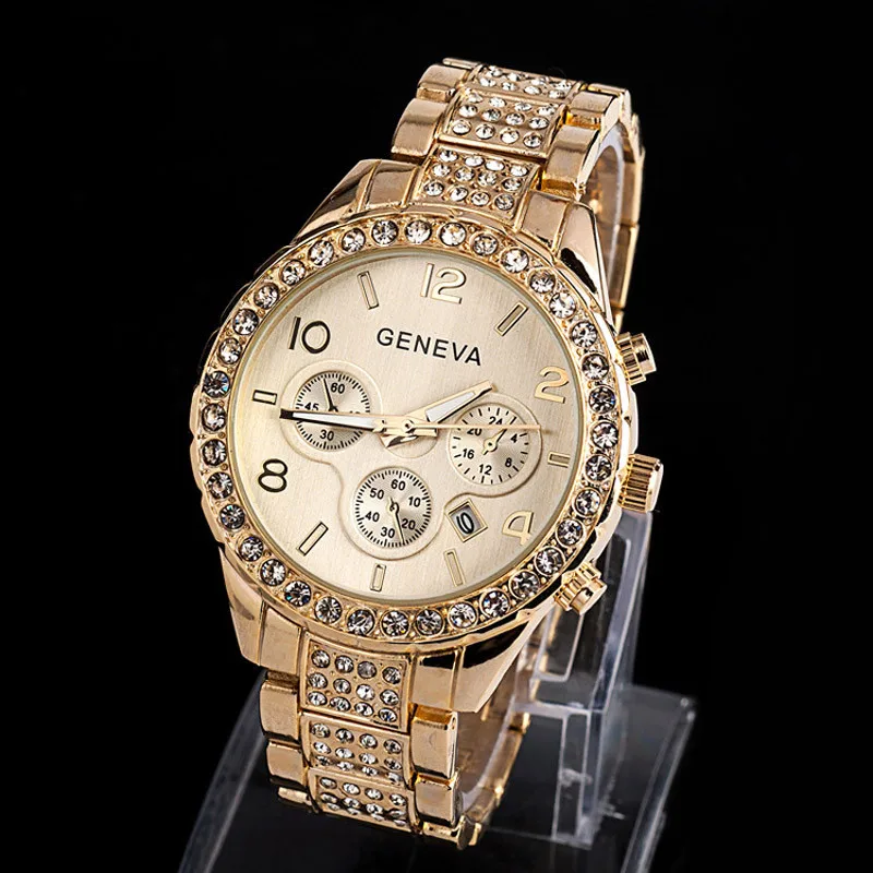 Hot Design Steel Strip Women Wathes Luxury Rhinestone Crystal Dress Quartz Wrist Watches Laides Gift Clock Relogio Feminino#B - Цвет: Золотой