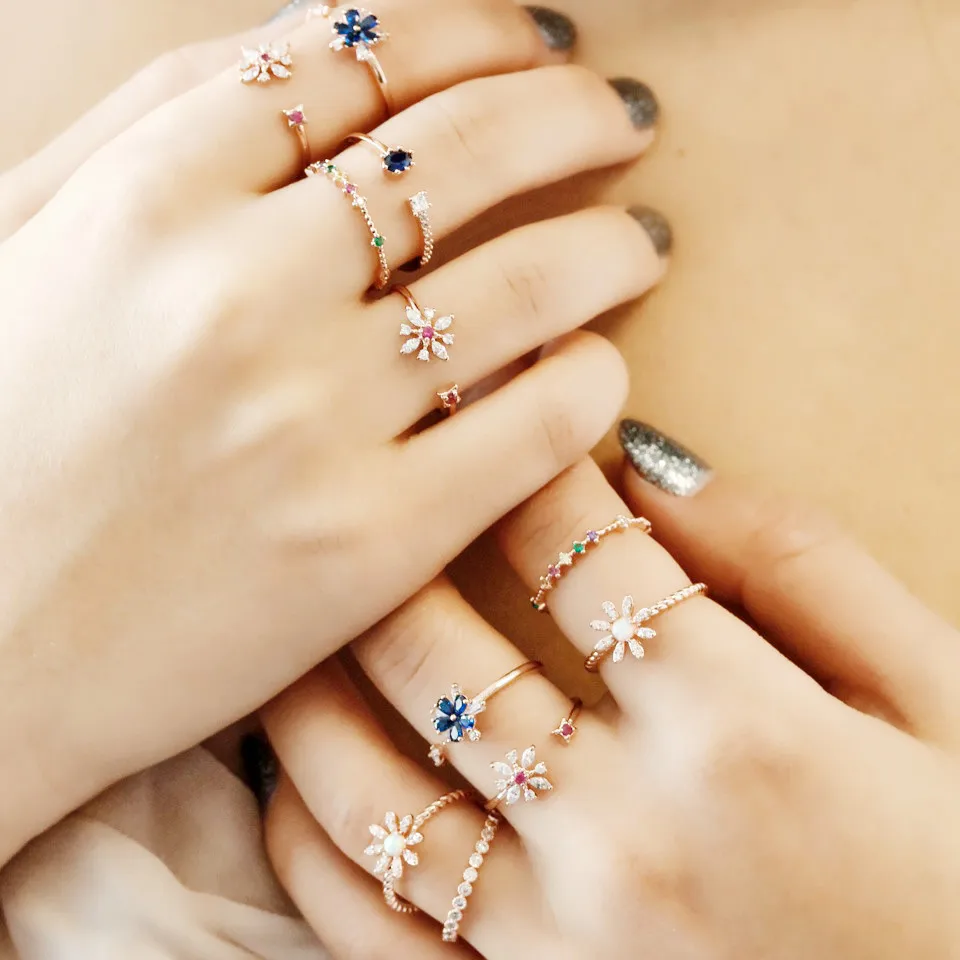 

Bloom flower jewelry rings collection colorful dainty cute flowers design open adjust Midi Fashion elegance women girl 2019 hot