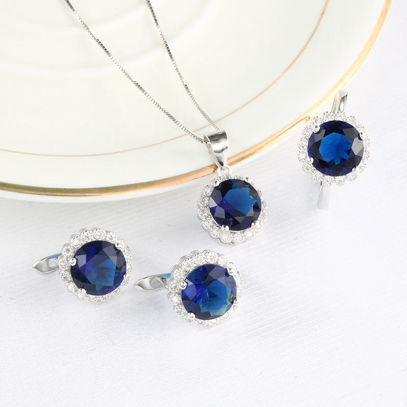 JOVO Necklace and Earrings rings Jewelry Sets for Women 925 Sterling Silver round AAA Zircon 4 color Fashion party ladies gift Fine Jewelry