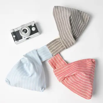 

1 Pcs Japanese Style Pure Color Hand Bag Striped Wrist Bags Fashion Tote Bags Portable Cotton Linen Shopping Bag Size: 21*17 cm