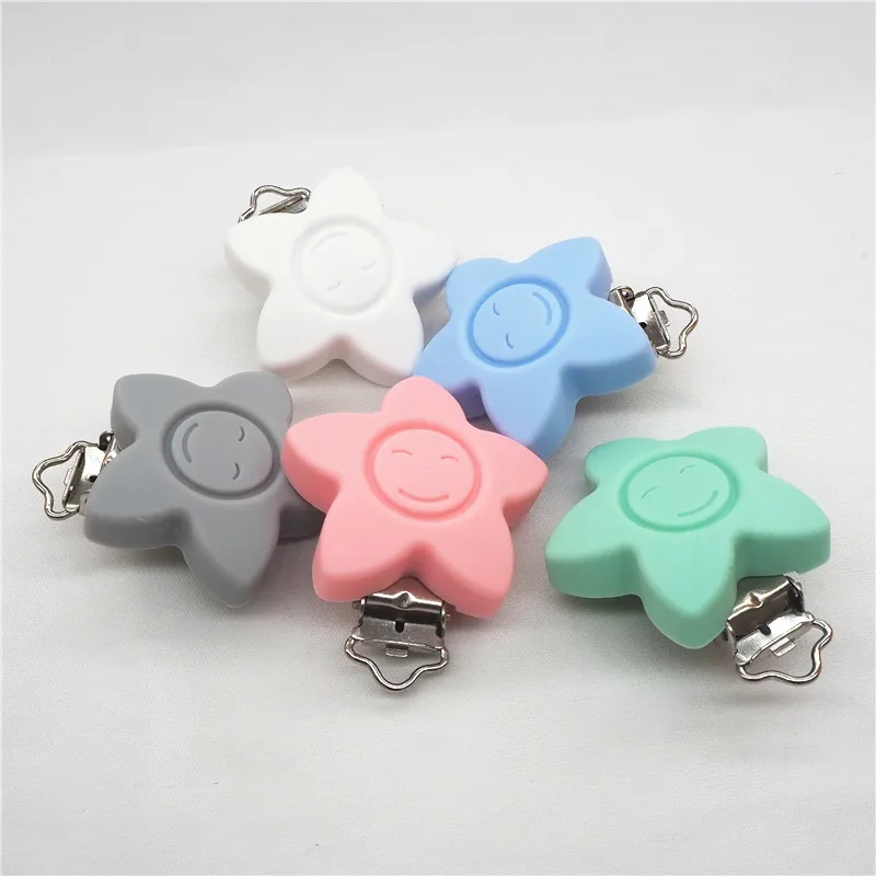 

Chenkai 10PCS BPA Free Silicone Flower Clip DIY Cartoon Smile Face Star Baby Pacifier Dummy Teether Holder Sensory Toy Clips