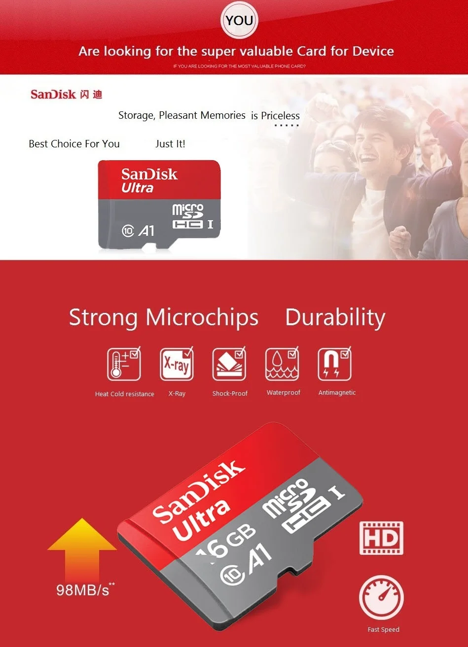 Двойной Флеш-накопитель SanDisk Micro SD 128 Гб 64 ГБ 32 ГБ оперативной памяти, 16 Гб встроенной памяти, 98 МБ/с. TF Usb флэш-карта памяти, мicro SD 200 ГБ 100 МБ/с. Class10 продукт