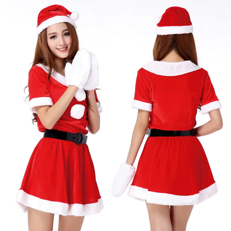 

2018 Christmas Cute Women Santa Claus Dress Red Female Autumn Winter Party Costumes Sexy One Size Santa Claus Dress
