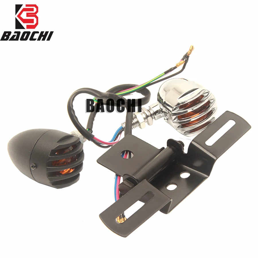 

Motorcycle Tail Light Side Mount License Plate Universal Turn Signal LED Holder Grille Lamp for Vintage Harley Honda Kawasaki