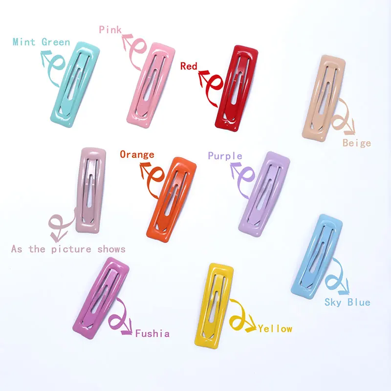 

10/20pcs 5cm Snap Hair Clip For Children Hair Accessory Cute Baby Clips Pins Hairpin Rectangle Color Metal Barrettes G0326