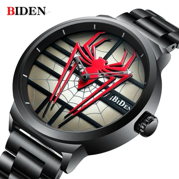 

BIDEN Men Unique Watch Luxury Waterproof Quartz Wristwatch Mens Watches Full Steel Sports Military Watch Men Spiderman Watch