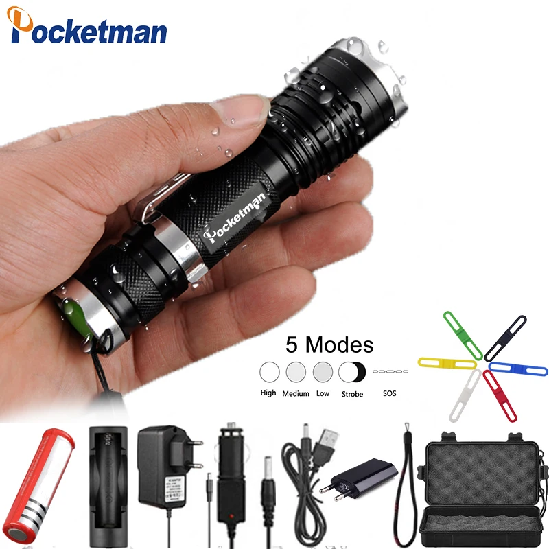 

8800 Lumen XML-T6 Powerful LED Flashlight Waterproof 5 Modes Zoomable Flash light Belt Clip LED Totch Lantern