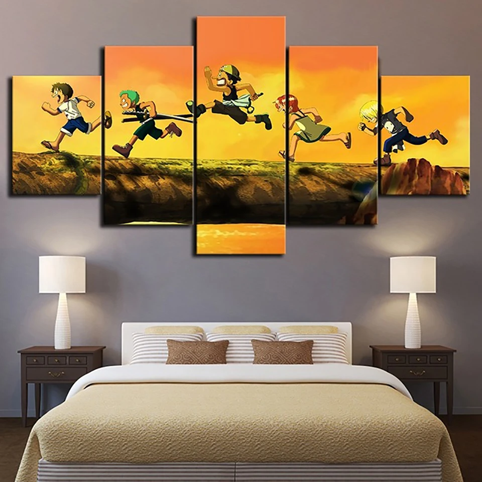 Wall Art Poster Home 5 Pieces One Piece Cute Child Anime Canvas Painting Prints Simple Modular Pictures Baby Room Decoration Painting Calligraphy Aliexpress