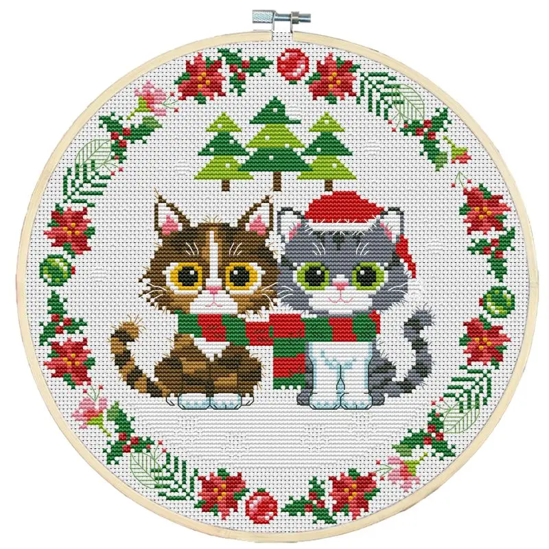 

Christmas Cat DIY Handmade Needlework Counted 11CT Printed Canvas Cross Stitch Embroidery Kit Set Wall Home Decor With Fram Arts