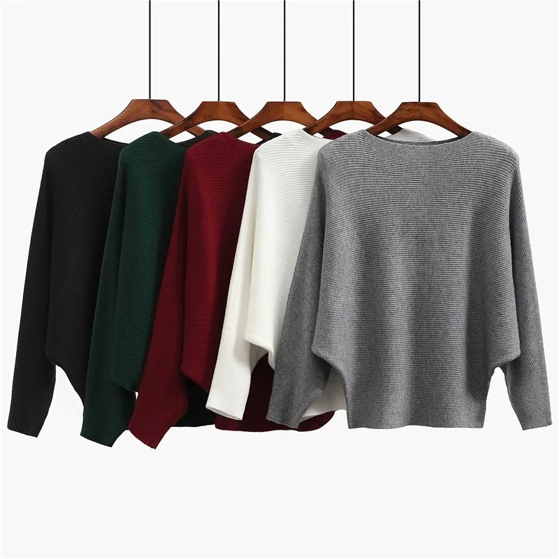 Зимний женский свитер «летучая мышь», свитер «летучая мышь», безразмерный зеленый джемпер, женские вязаные свитера в рубчик, женские топы, 7 цветов